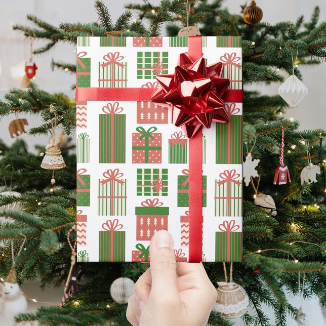 Modern röd-grön julpresentförpackningsmönster presentpapper (Skapare uppladdad)