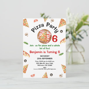 Modern röd Grönt i alla åldrar Pizza Party födelse Inbjudningar
