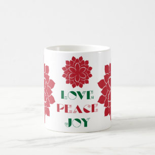 Modern röd, Grönt och vit Kärlek, fred, Joy text Kaffemugg