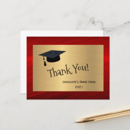 Modern Röd Guld Namn Tack Examenspresent Vykort