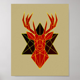 Modern röd illustration av hjorten Geometric Art Poster