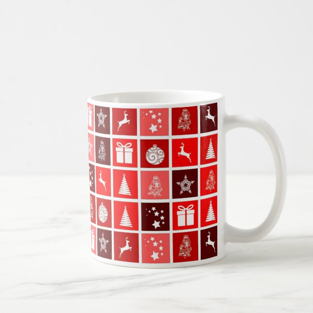 Modern Röd Jul Rutigt Mönster Minimalistisk Kaffemugg (Höger)