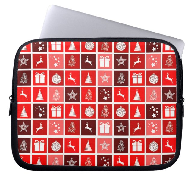 Modern Röd Jul Rutigt Mönster Minimalistisk Laptop Fodral (Framsidan)
