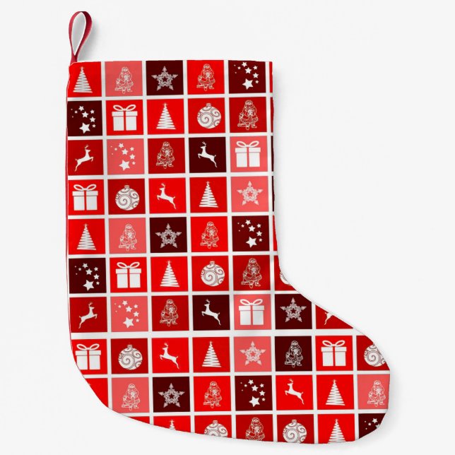 Modern Röd Jul Rutigt Mönster Minimalistisk Liten Julstrumpa (Framsidan)