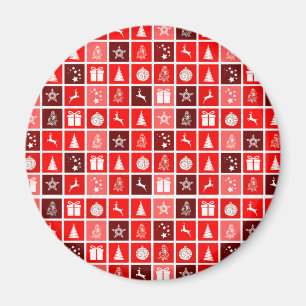Modern Röd Jul Rutigt Mönster Minimalistisk Magnet
