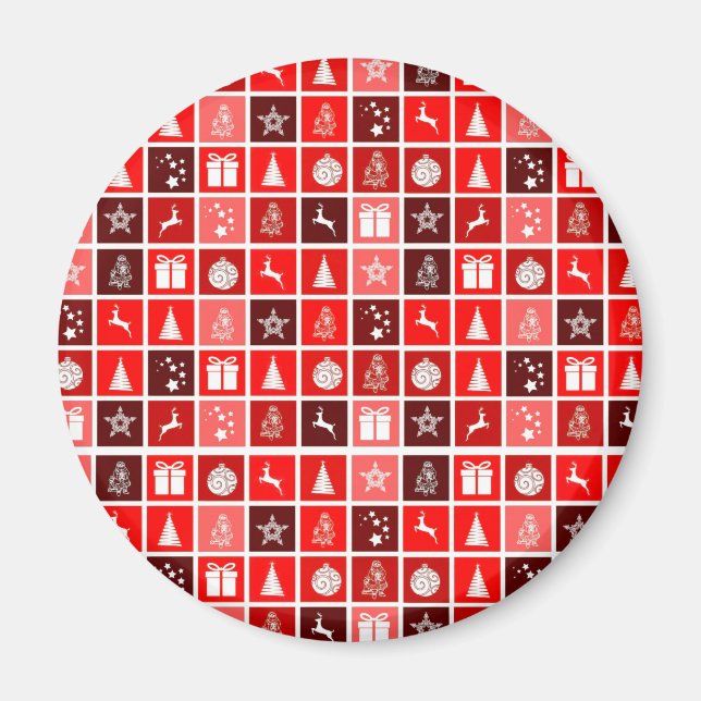 Modern Röd Jul Rutigt Mönster Minimalistisk Magnet (Framsidan)