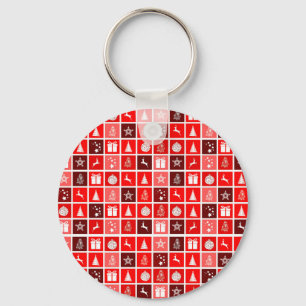 Modern Röd Jul Rutigt Mönster Minimalistisk Nyckelring