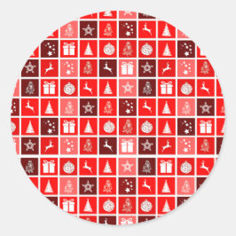 Modern Röd Jul Rutigt Mönster Minimalistisk Runt Klistermärke