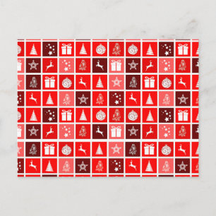 Modern Röd Jul Rutigt Mönster Minimalistisk Vykort