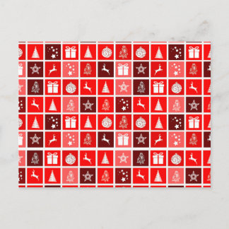 Modern Röd Jul Rutigt Mönster Minimalistisk Vykort