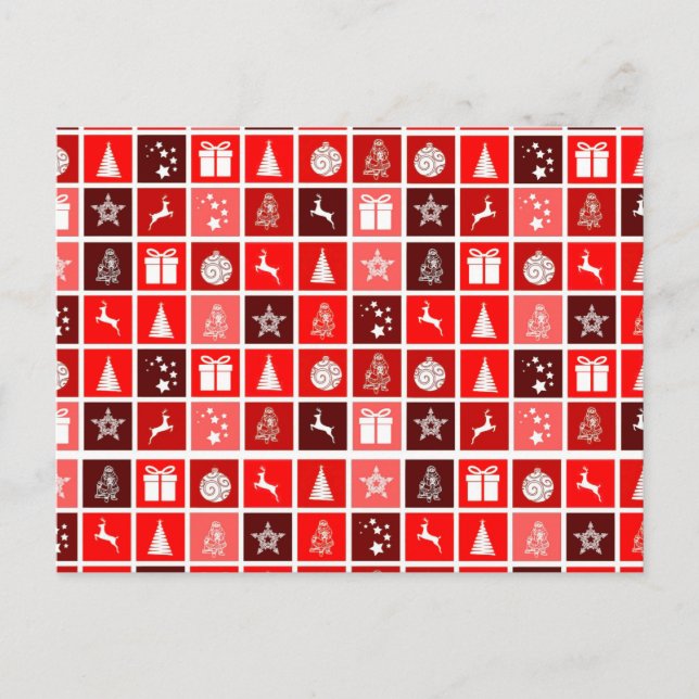 Modern Röd Jul Rutigt Mönster Minimalistisk Vykort (Framsida)