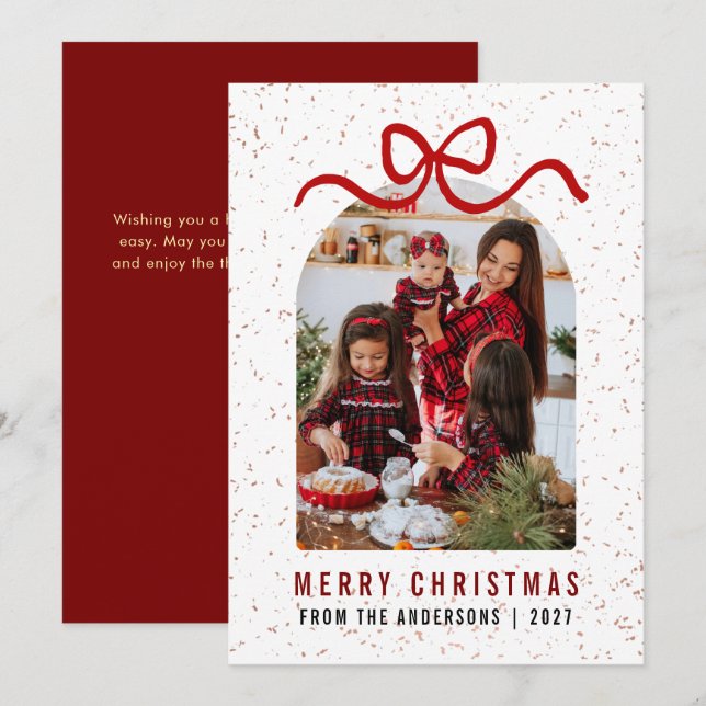 Modern röd julbandsfoto Glad jul Slinga  Julkort (Fram/baksida)