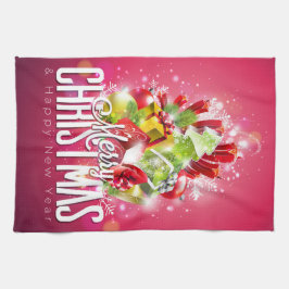 Modern röd julgrafik - illustration kökshandduk