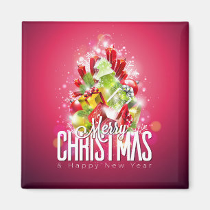 Modern röd julgrafik - illustration magnet