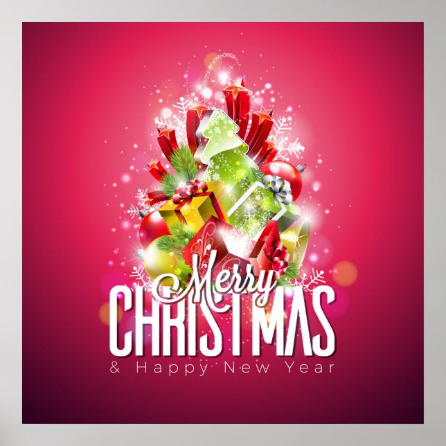 Modern röd julgrafik - illustration poster (Framsidan)