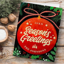 Modern röd julgransprydnad botanisk helgkort