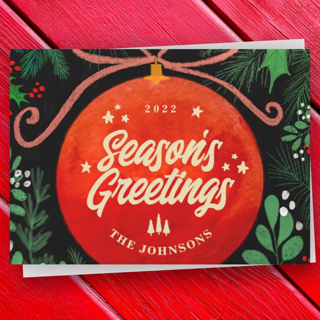 Modern röd julgruksdekoration Botanisk Julkort (Skapare uppladdad)