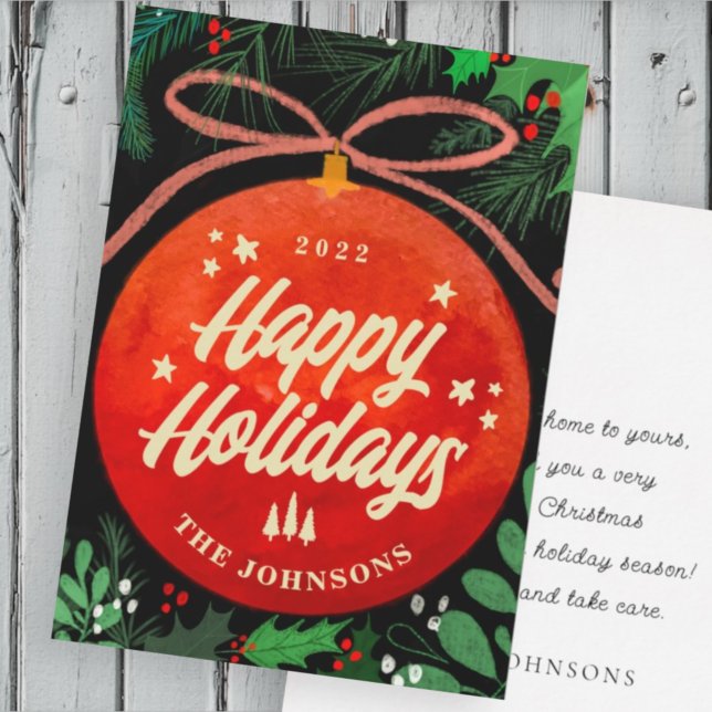 Modern röd julgruksprydnad Botanisk Julkort (Skapare uppladdad)