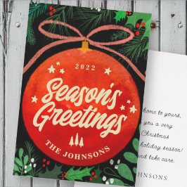 Modern Röd Julgruksprydnad Botanisk Julkort