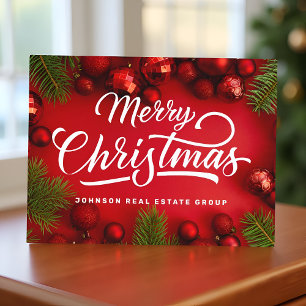 Modern röd julprydnad och Grönt Gräs Helg Vykort