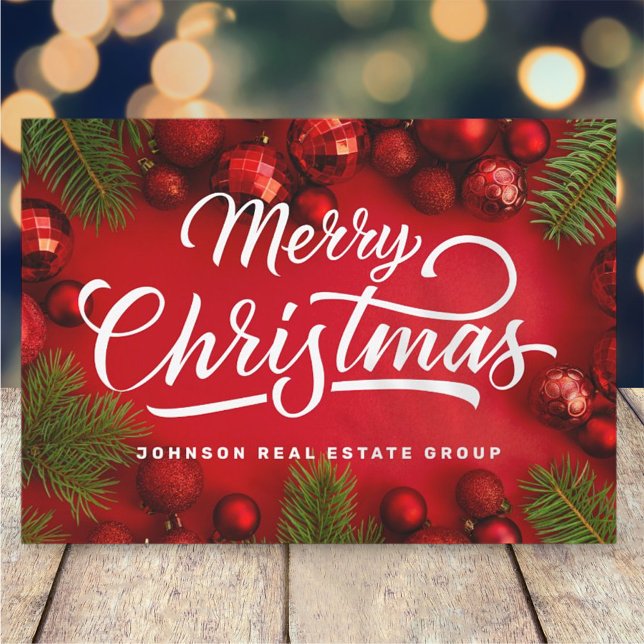 Modern röd julprydnad och Grönt Gräs Julkort (Skapare uppladdad)