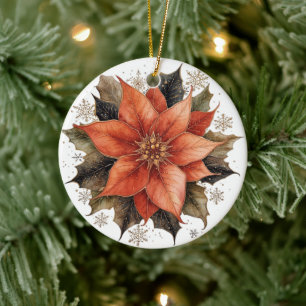 Modern röd julstjärna jul julgransprydnad keramik