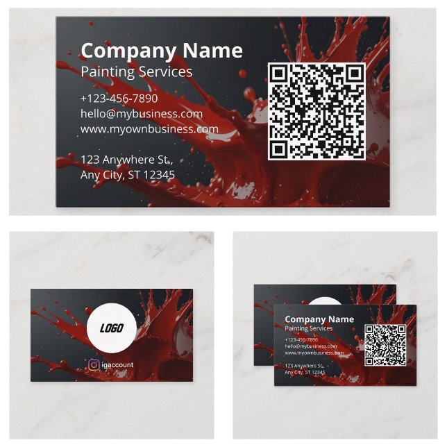 Modern röd konstnär QR-kod Visitkort (Modern Red Painter QR Code Business Cards)