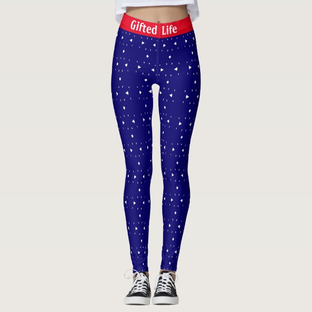 Modern röd, kunglig blå & vit leggings (Framsida)