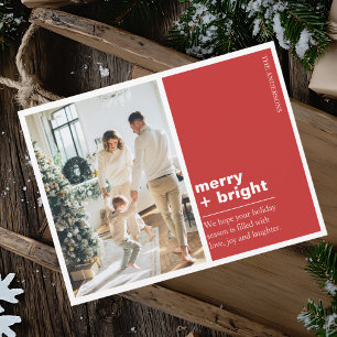 Modern röd Merry + Bright julfotograf Vykort