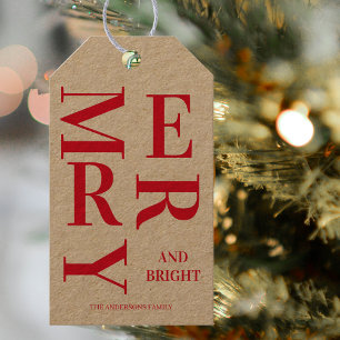 Modern röd merry och ljusa Helgdagar Presentetikett