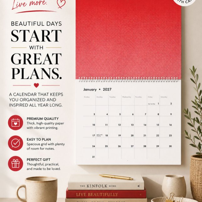 Modern röd minimalistisk väggkalender kalender (Skapare uppladdad)