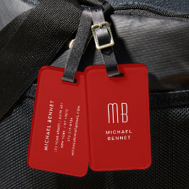 Modern röd monogram  bagagebricka