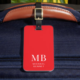 Modern röd monogram bagagebricka