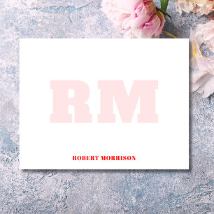 Modern röd monogram brevpapper anteckningskort inbjudningar