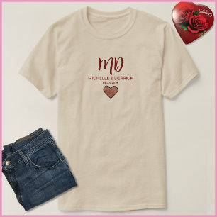 Modern röd monogram make och mans namn t shirt