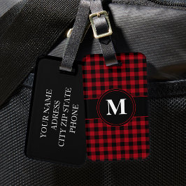 Modern röd mönster monogram bagagebricka
