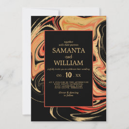 Modern röd och beige abstrakt. Bröllopsinbjudan Inbjudningar