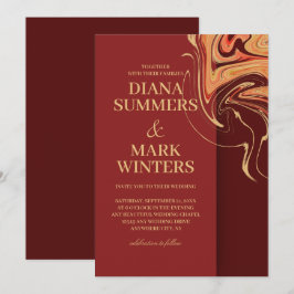 Modern röd och beige abstrakt. Bröllopsinbjudan Inbjudningar