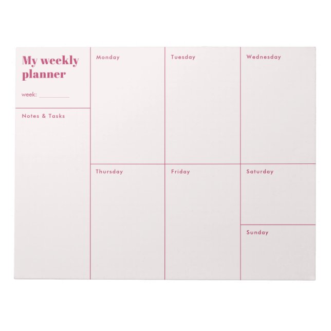 Modern röd och beige minimalistisk veckoplanering anteckningsblock (Framsida)