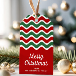 Modern röd och grön handstils- Merry Christmas Presentetikett