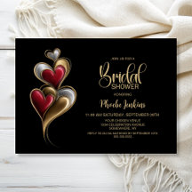 Modern röd och guld hjärtan bröllopsdusch