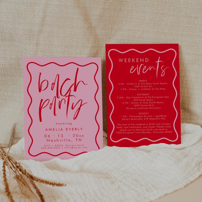 Modern röd och Rosa Bachelorette-partiet Inbjudan (Skapare uppladdad)