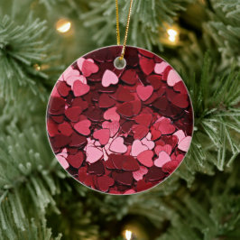 Modern röd och rosa hjärta konfetti kärleksmönster julgransprydnad keramik