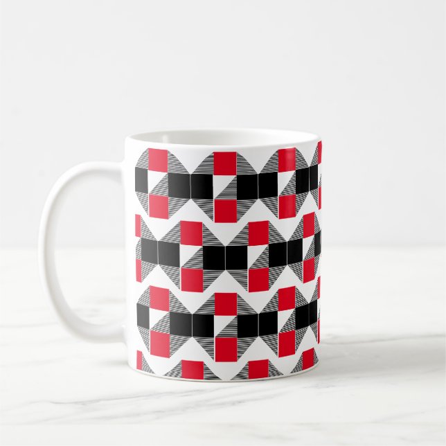 Modern röd och svart geometrisk färgblock kaffemugg (Vänster)