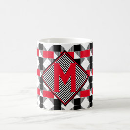 Modern röd och svart geometrisk monogram inledande kaffemugg