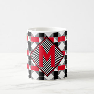 Modern röd och svart geometrisk monogram inledande kaffemugg