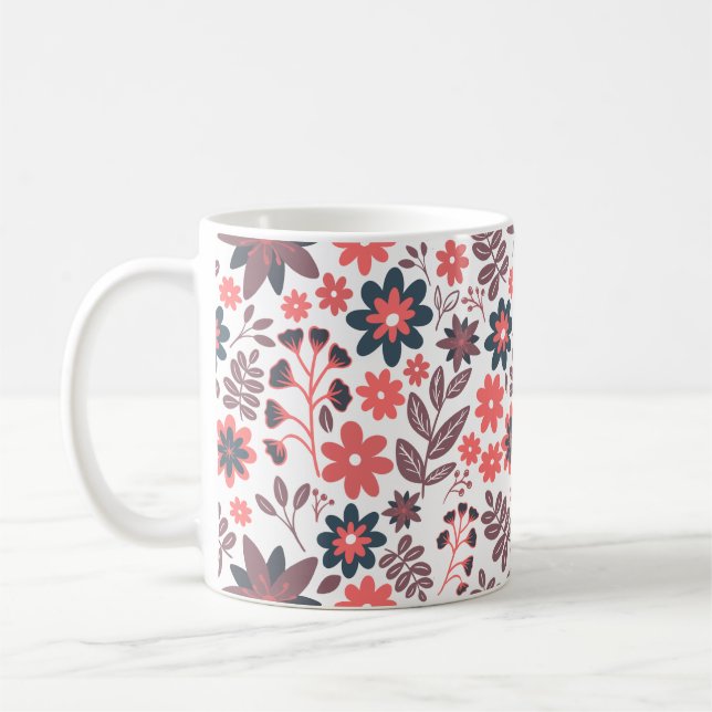 Modern röd och svart tvåsidig blomma kaffemugg (Vänster)