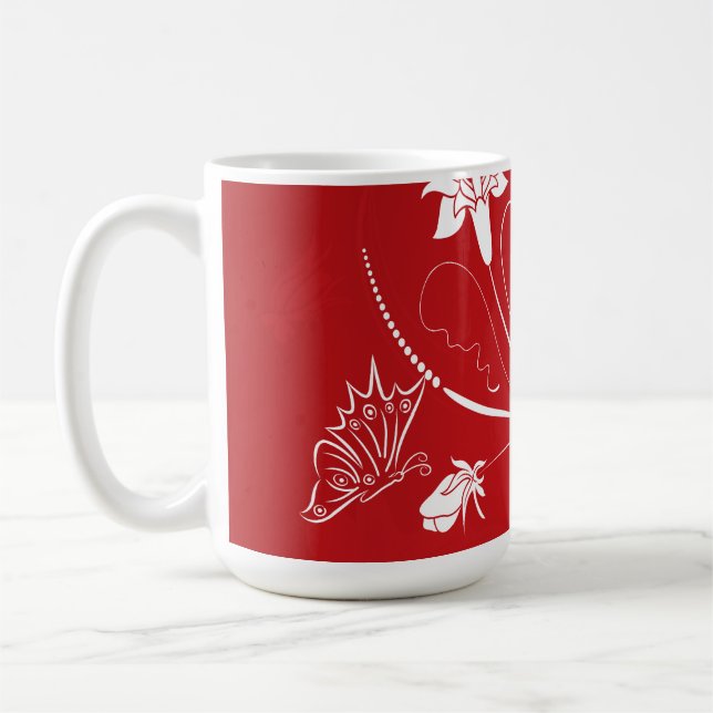 Modern röd och vit Blommigt Kaffemugg (Vänster)