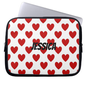 Modern röd och vit hjärtmönsterpersonalisering laptop fodral