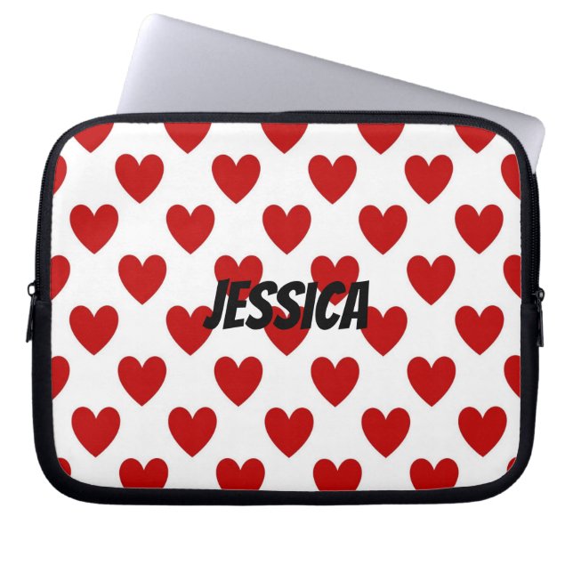 Modern röd och vit hjärtmönsterpersonalisering laptop fodral (Framsidan)